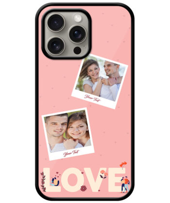 Love Icon With 2 Photos Pink Background Customised Glossy Metal TPU Mobile Cover