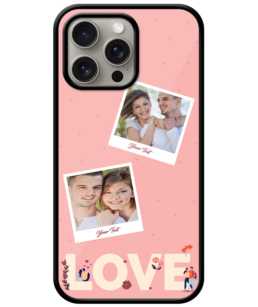 Love Icon With 2 Photos Pink Background Customised Glossy Metal TPU Mobile Cover