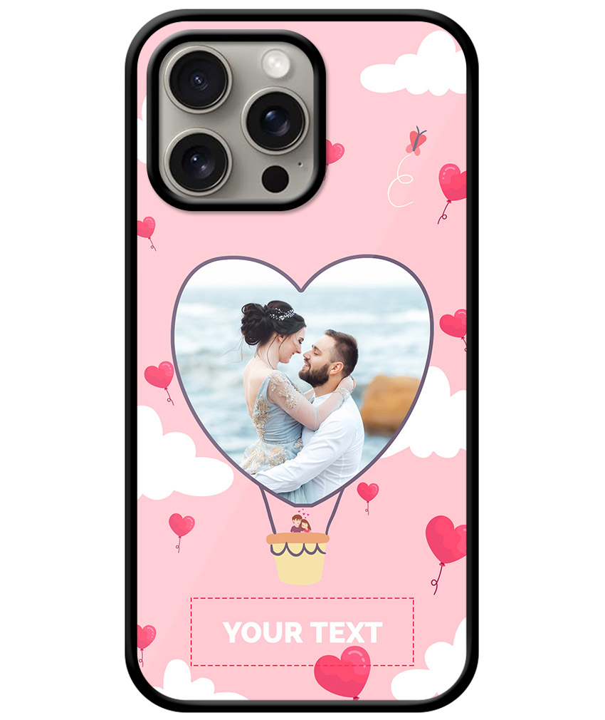 Heart Ballon Photoframe With Abstract Pink Sky Background Customised Glossy Metal TPU Mobile Cover
