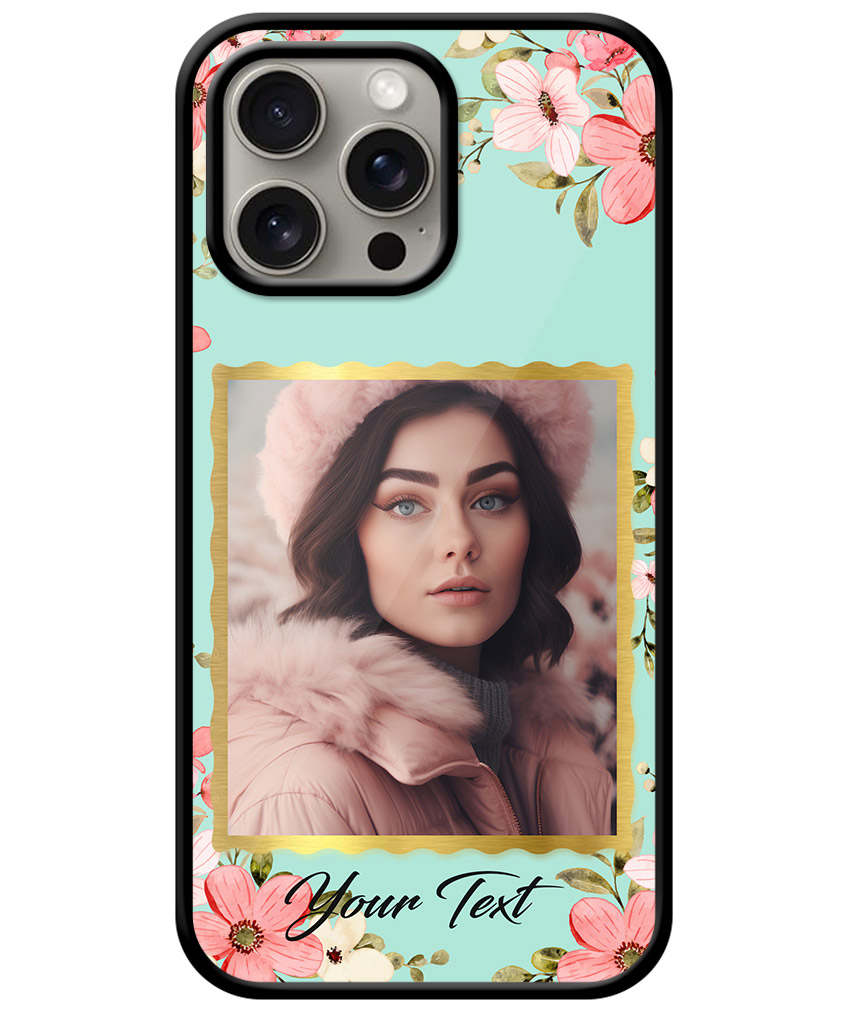 Colorful Flower Print With Light Aqua Background Customised Glossy Metal TPU Mobile Cover