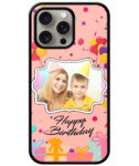 Happy Birthday Design With Peach Pink Background Customised Glossy Metal TPU Mobile Cover
