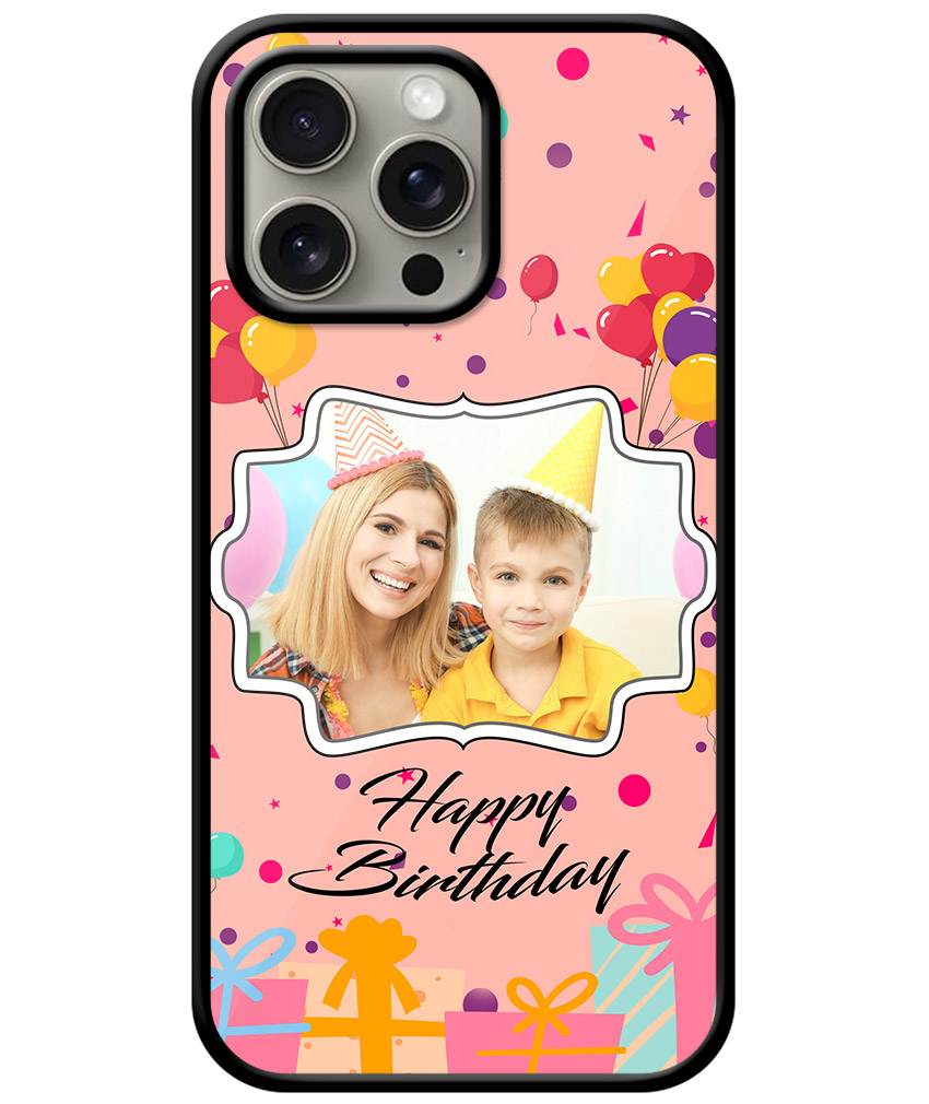 Happy Birthday Design With Peach Pink Background Customised Glossy Metal TPU Mobile Cover