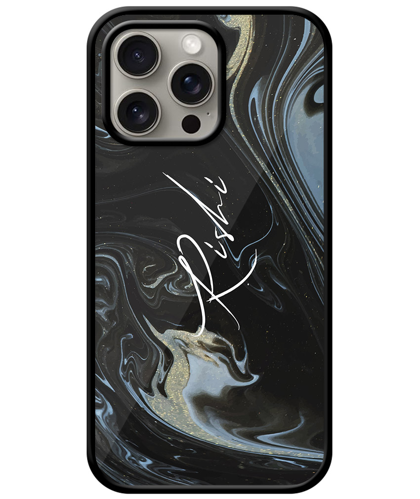Your Name Grey Black Liquid Marble Artwork Customised Glossy Metal TPU Mobile Cover