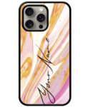 Your Name Golden Pink Liquid Marble Artwork Customised Glossy Metal TPU Mobile Cover