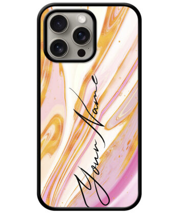 Your Name Golden Pink Liquid Marble Artwork Customised Glossy Metal TPU Mobile Cover