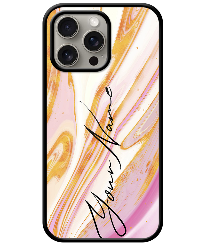 Your Name Golden Pink Liquid Marble Artwork Customised Glossy Metal TPU Mobile Cover