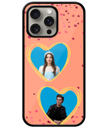 Couple Heart Photoframe With Orange Background Customised Glossy Metal TPU Mobile Cover