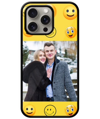 Smiley Pattern With Yellow Background Customised Glossy Metal TPU Mobile Cover