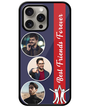 Best Friends Forever Message With 3 Photos Cobalt Blue Background Customised Glossy Metal TPU Mobile Cover