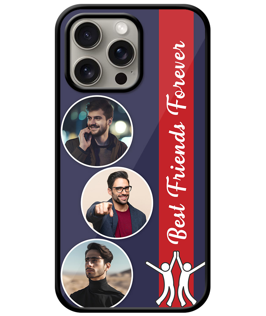 Best Friends Forever Message With 3 Photos Cobalt Blue Background Customised Glossy Metal TPU Mobile Cover