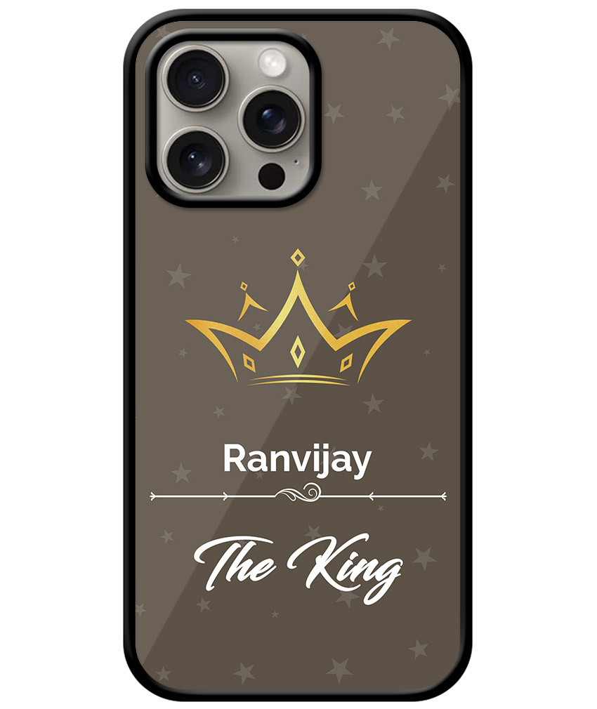 Your Name King Crown Design With Grey Background Customised Glossy Metal TPU Mobile Cover