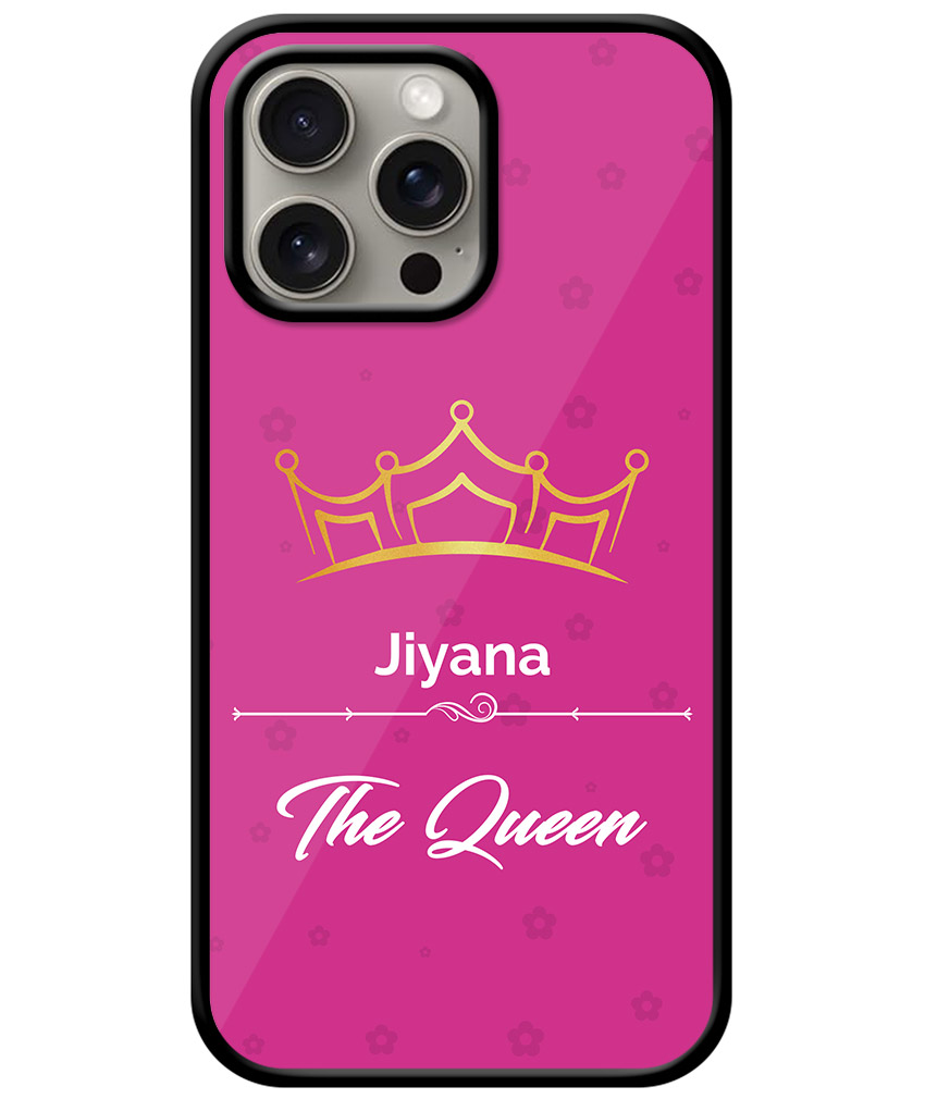 Your Name Queen Crown Design With Magenta Background Customised Glossy Metal TPU Mobile Cover