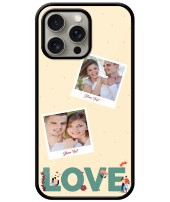 Love Icon With 2 Photos Beige Background Customised Glossy Metal TPU Mobile Cover