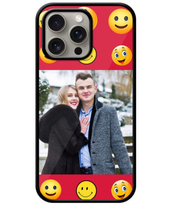 Smiley Pattern With Red Background Customised Glossy Metal TPU Mobile Cover