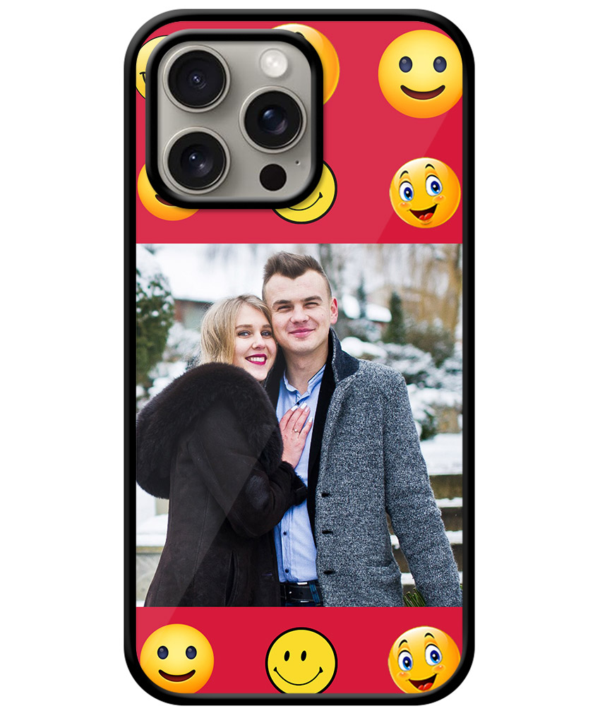 Smiley Pattern With Red Background Customised Glossy Metal TPU Mobile Cover
