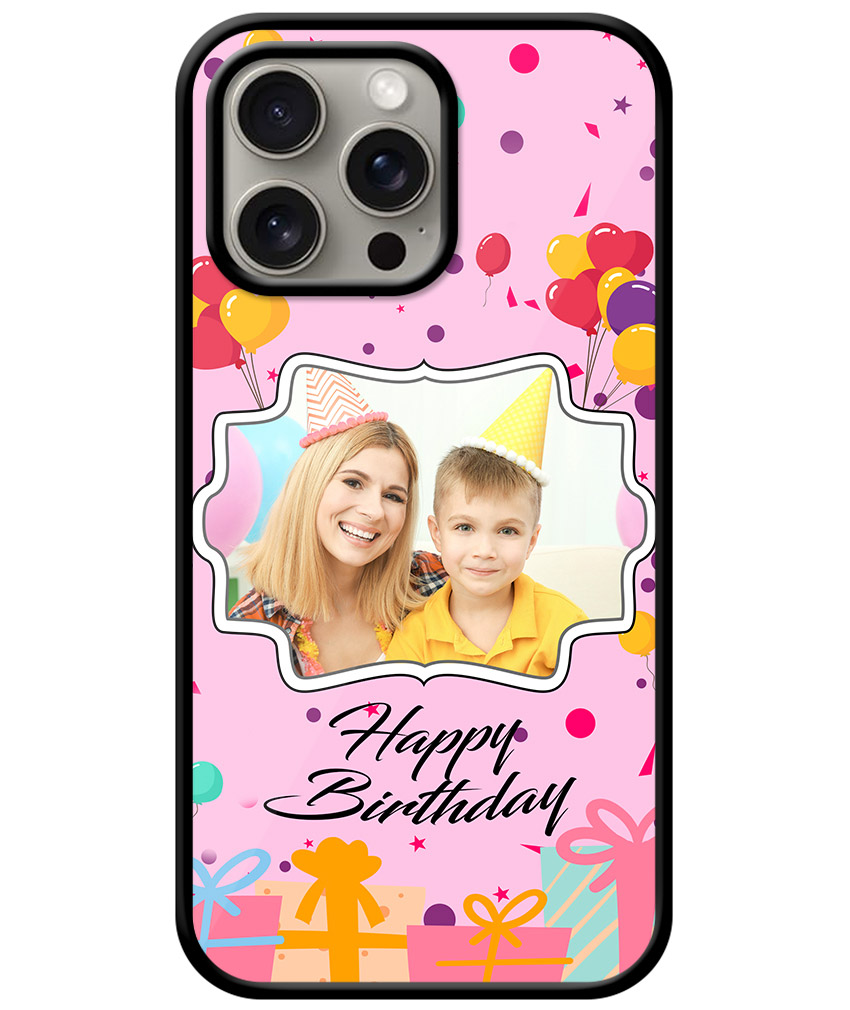 Happy Birthday Design With Blush Pink Background Customised Glossy Metal TPU Mobile Cover
