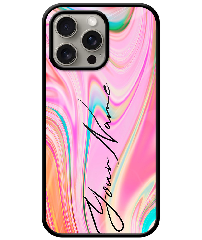 Your Name Blue Pink Liquid Marble Artwork Customised Glossy Metal TPU Mobile Cover
