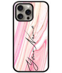 Your Name Pearl White Pink Liquid Marble Artwork Customised Glossy Metal TPU Mobile Cover