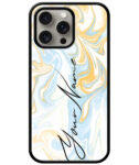 Your Name Golden Blue Abstract Paintmix Design Customised Glossy Metal TPU Mobile Cover