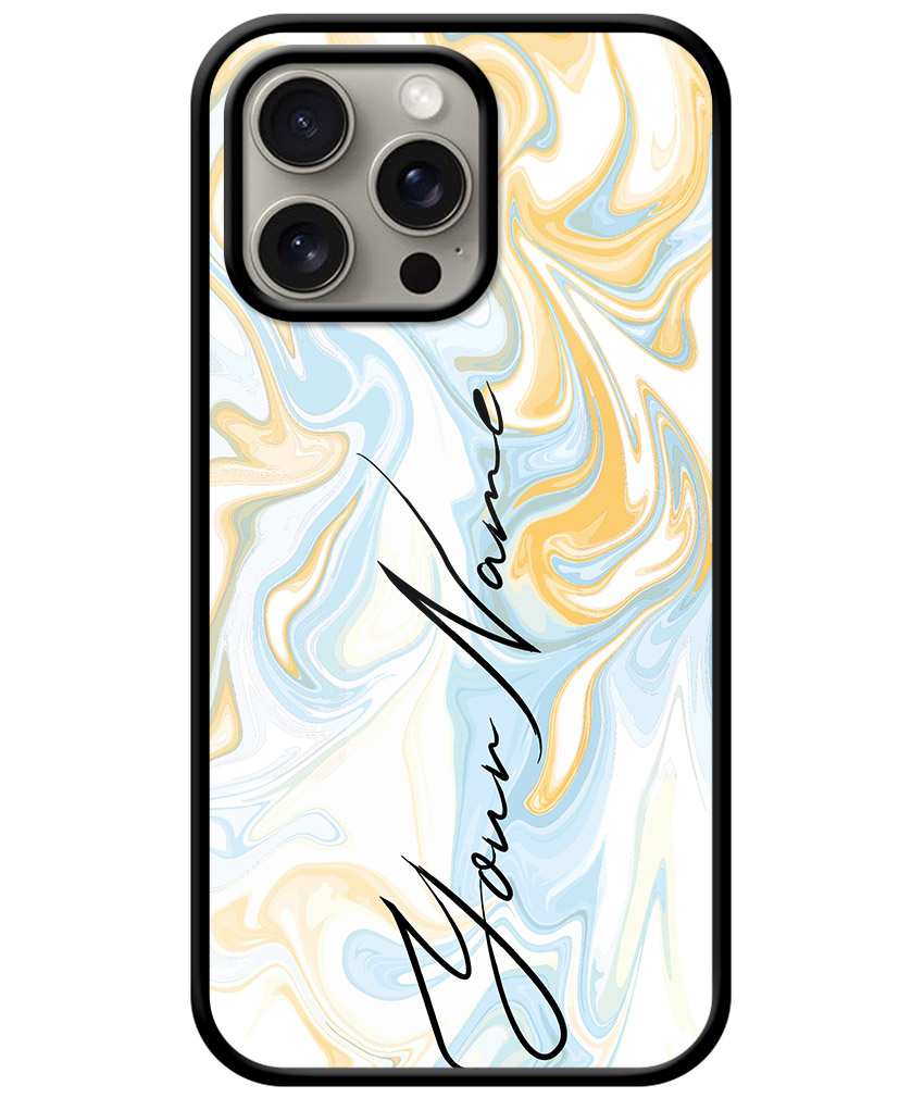 Your Name Golden Blue Abstract Paintmix Design Customised Glossy Metal TPU Mobile Cover