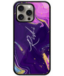 Your Name Magenta Purple Liquid Marble Artwork Customised Glossy Metal TPU Mobile Cover
