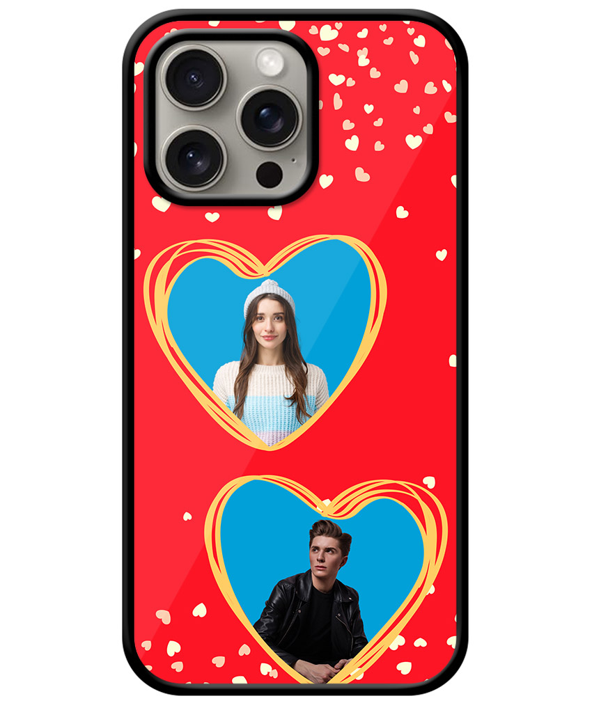 Couple Heart Photoframe With Red Background Customised Glossy Metal TPU Mobile Cover