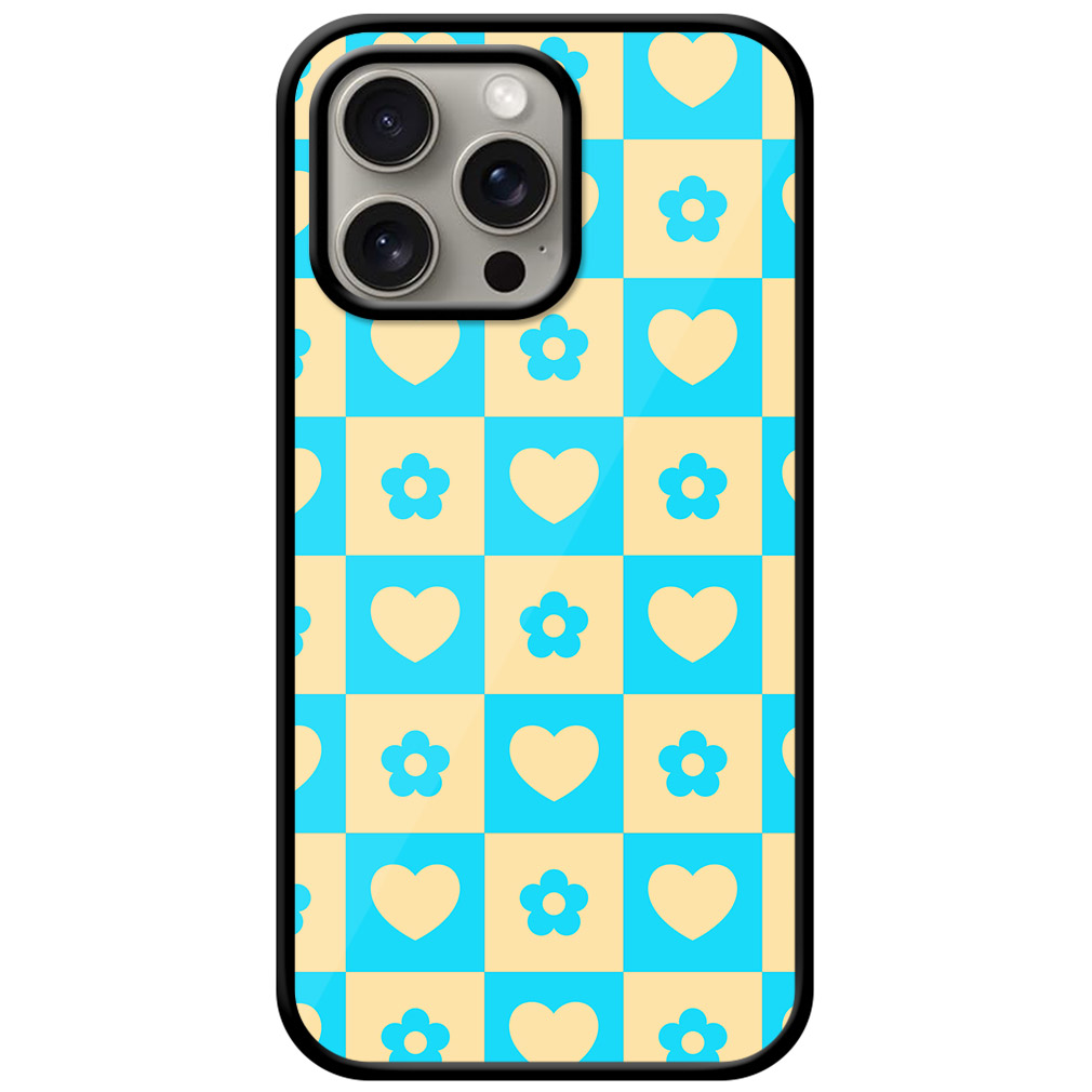Heart Flower Checked Design Metal TPU Printed Case