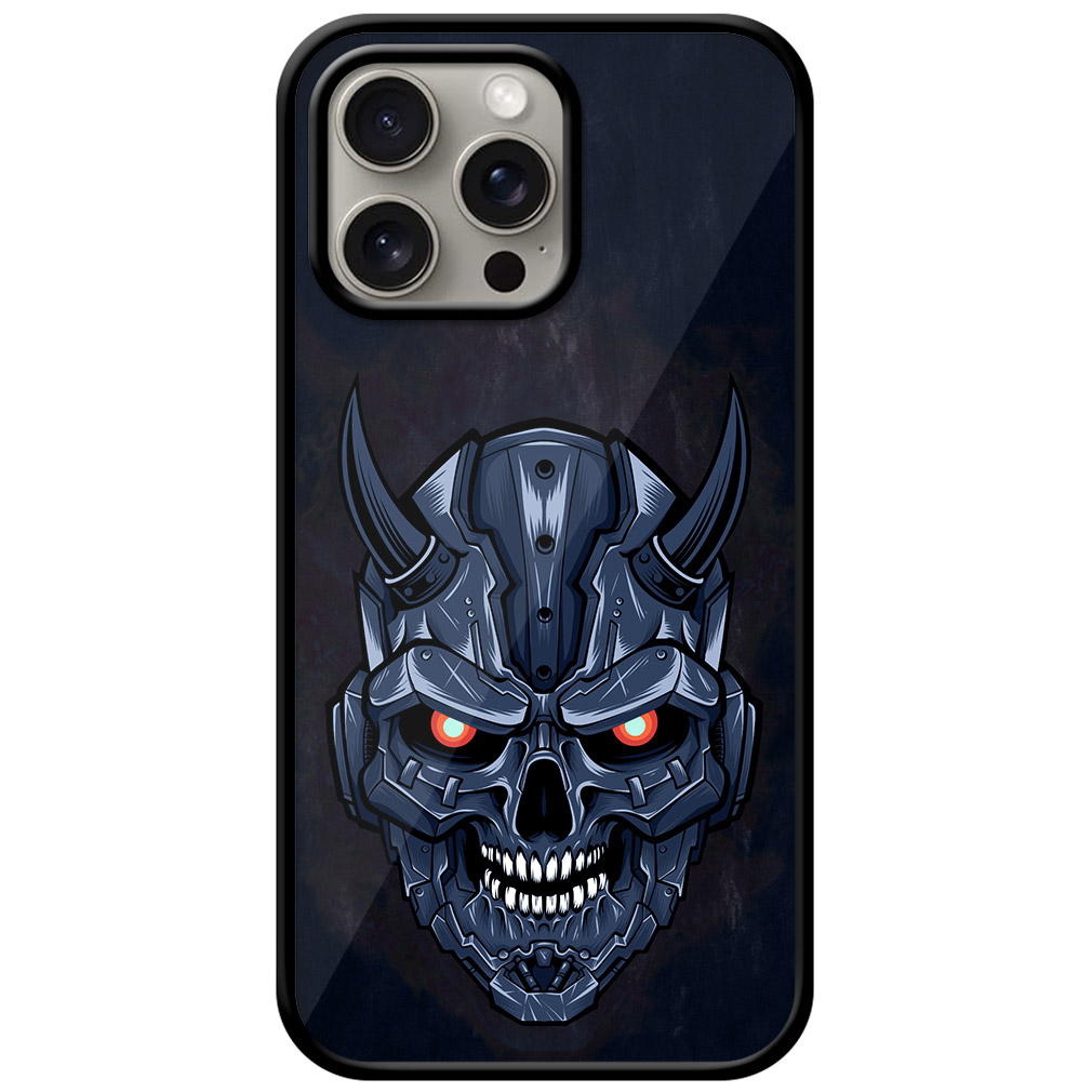 Evil Robotic Skull Illustration Metal TPU Printed Case
