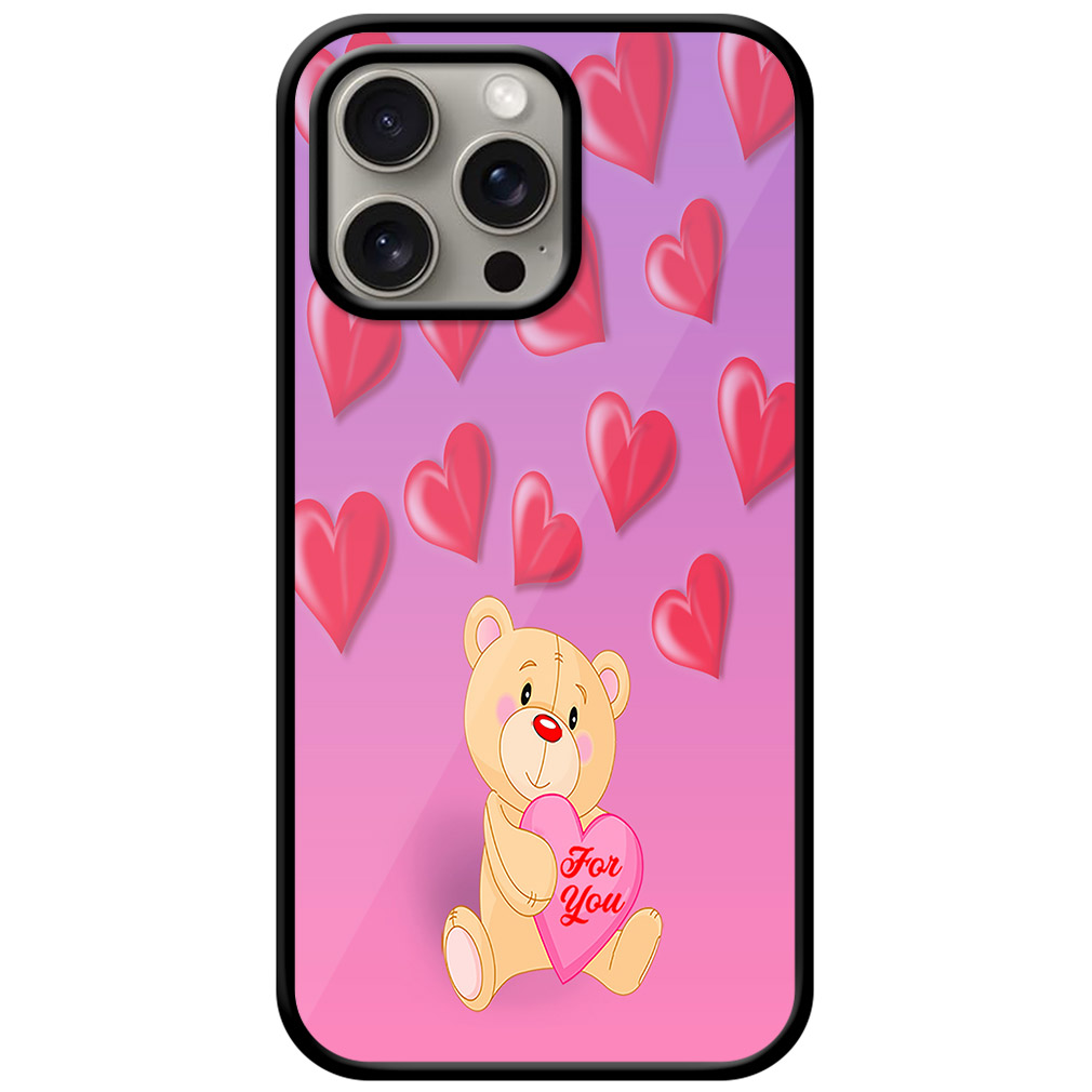 Cute Teddy Heart Pattern Metal TPU Printed Case