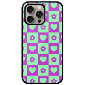 Heart Flower Checked Design Metal TPU Printed Case