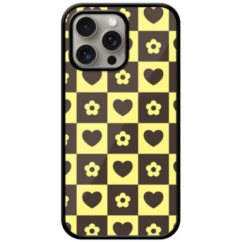 Heart Flower Checked Design Metal TPU Printed Case