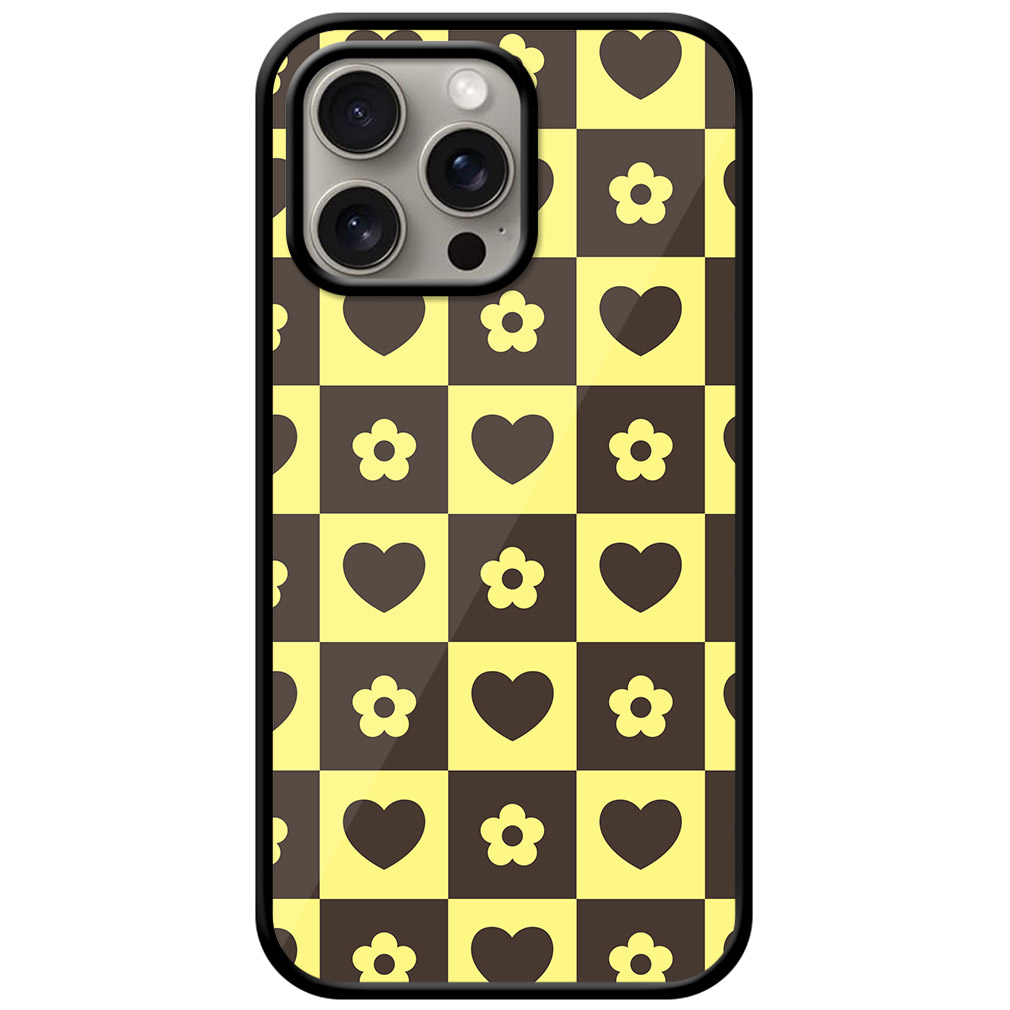 Heart Flower Checked Design Metal TPU Printed Case