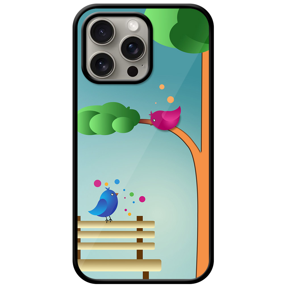 Cartoon Bird Couple Design Metal TPU Printed Case