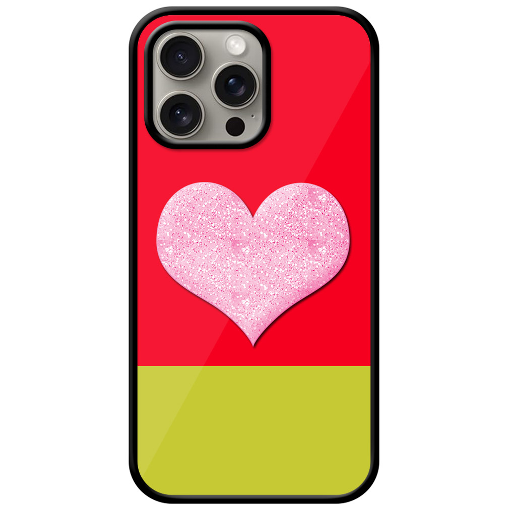 Cute Pink Glitter Heart Design Metal TPU Printed Case
