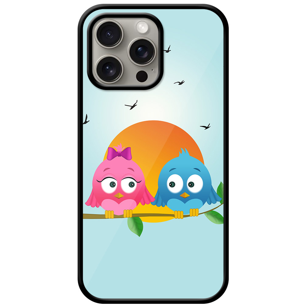 Sunset Bird Couple Graphic Illustration Metal TPU Printed Case