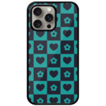 Heart Flower Checked Design Metal TPU Printed Case
