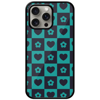 Heart Flower Checked Design Metal TPU Printed Case