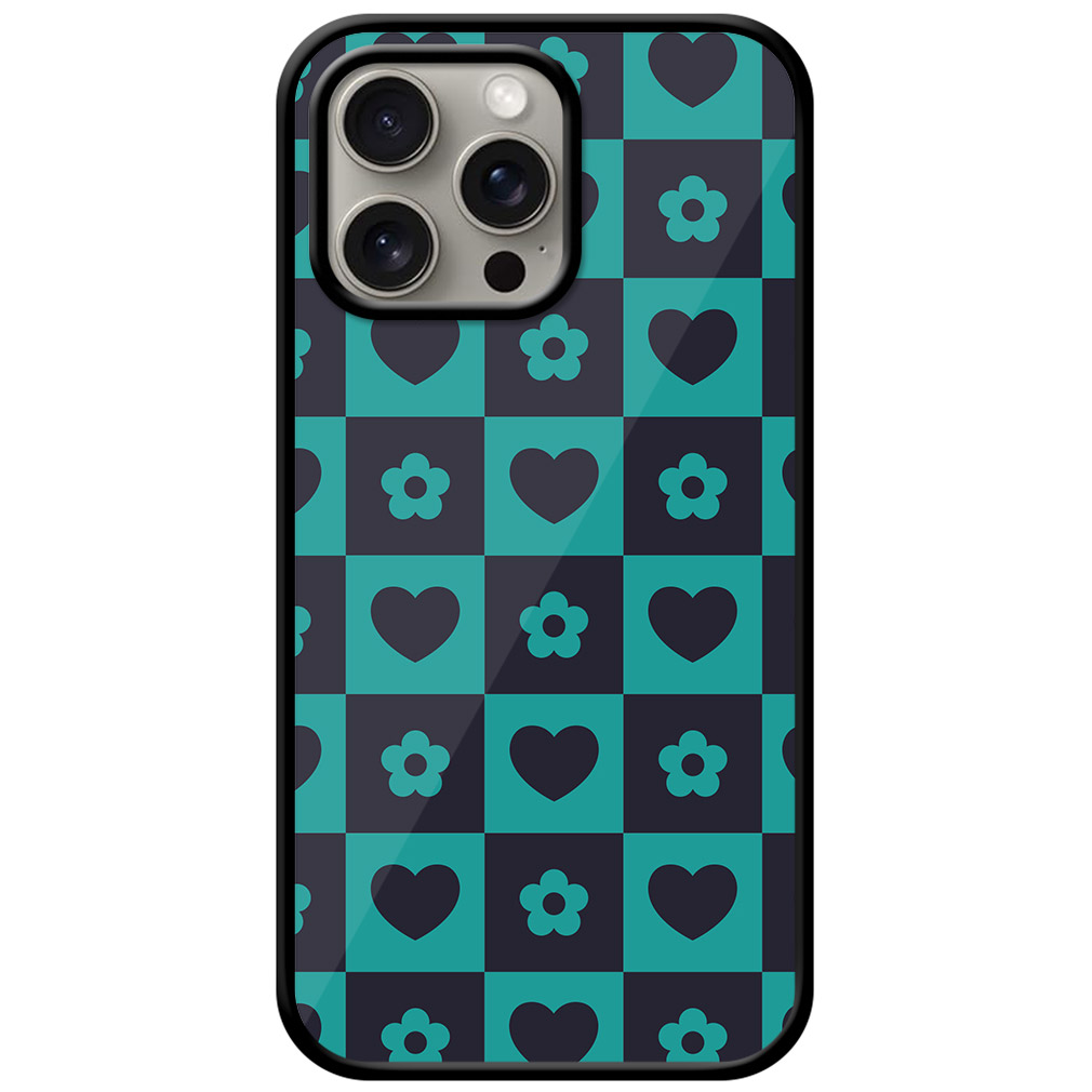 Heart Flower Checked Design Metal TPU Printed Case
