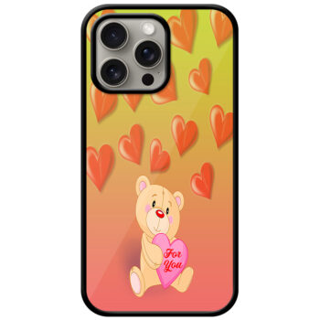 Cute Teddy Heart Pattern Metal TPU Printed Case