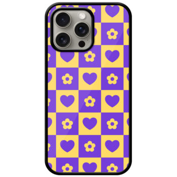 Heart Flower Checked Design Metal TPU Printed Case