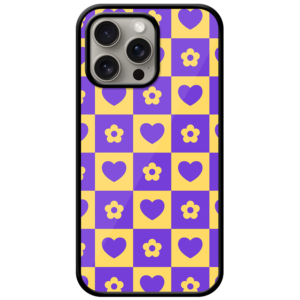 Heart Flower Checked Design Metal TPU Printed Case