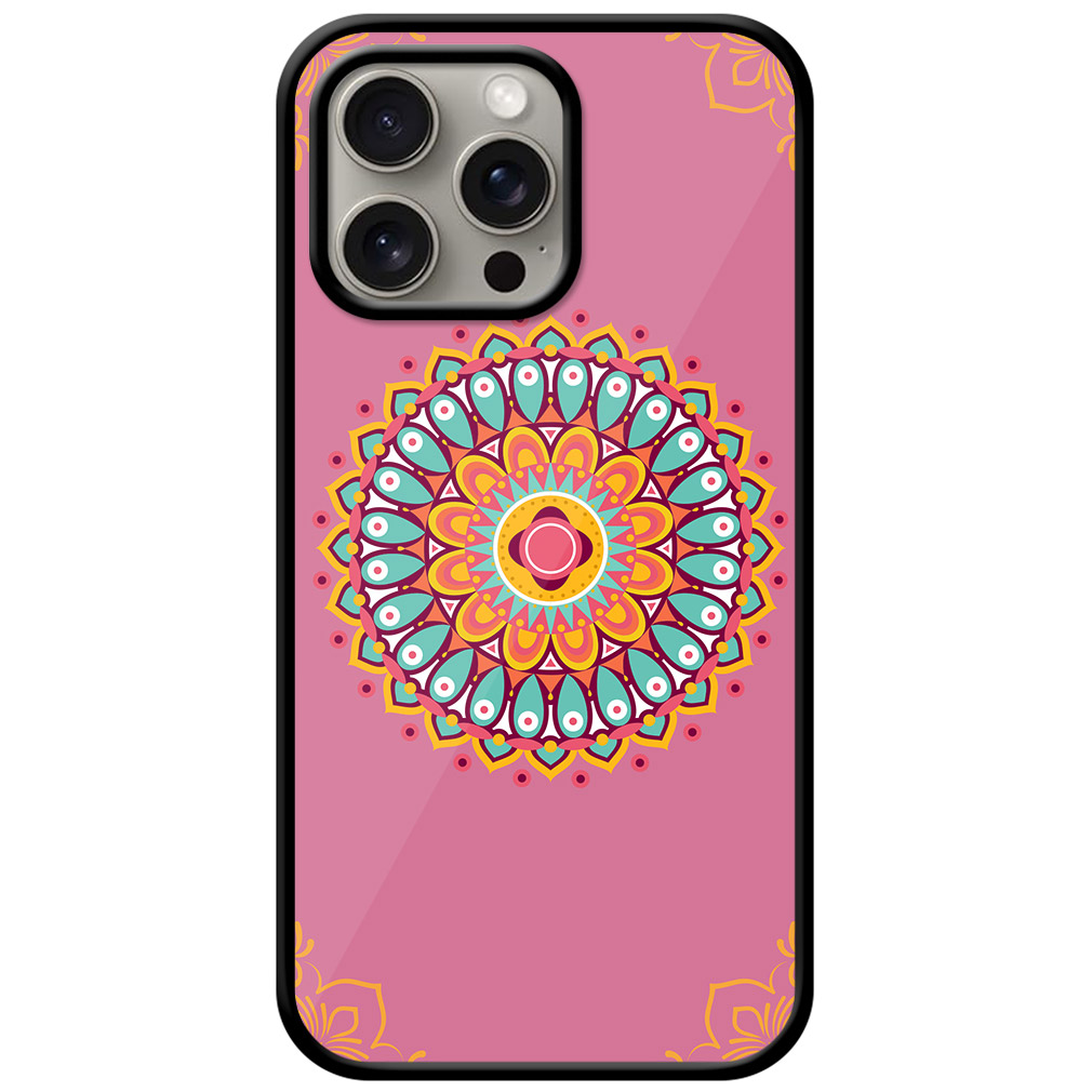 Aesthetic Round Multicolor Rangoli Design Metal TPU Printed Case