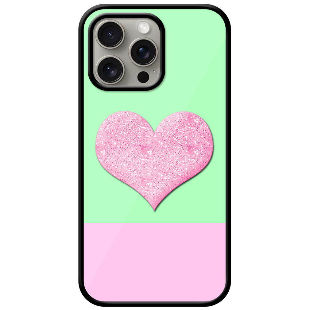 Cute Pink Glitter Heart Design Metal TPU Printed Case